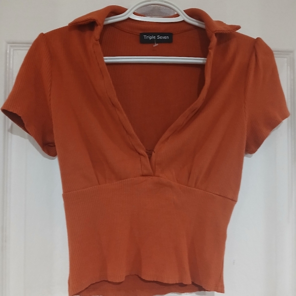 Triple 7 Orange Ribbed Blouse - Picture 2 of 2